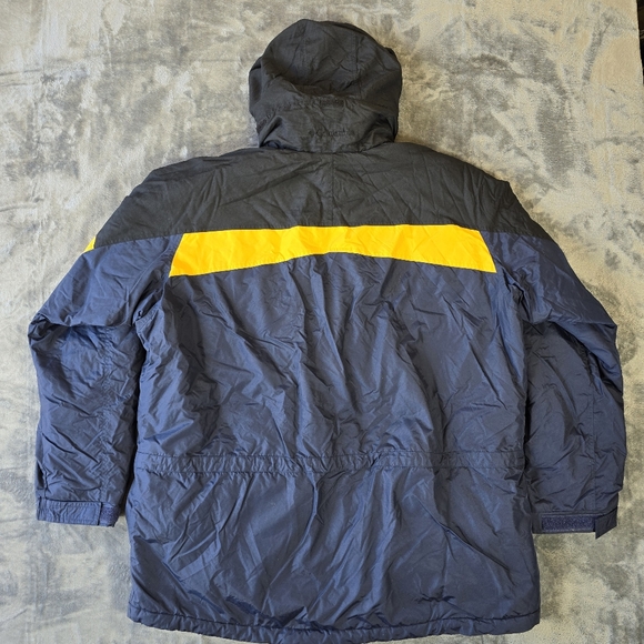 Vintage Y2K Columbia Men's Navy and Yellow Heavy Winter Ski Jacket Size XL Parka - Picture 7 of 8